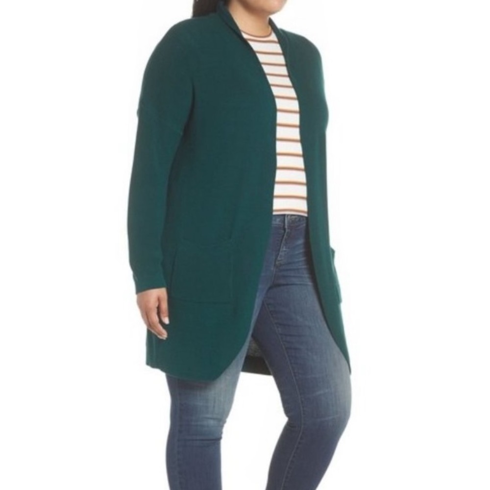 BP Teal Open Front Curved Hem Cardigan Sweater